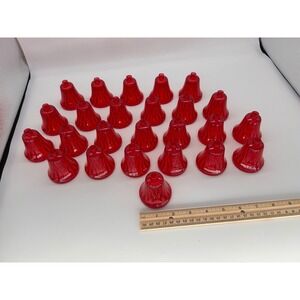 Vintage 25 Red Plastic Bell Light Covers Faceted Christmas Tree Replacements